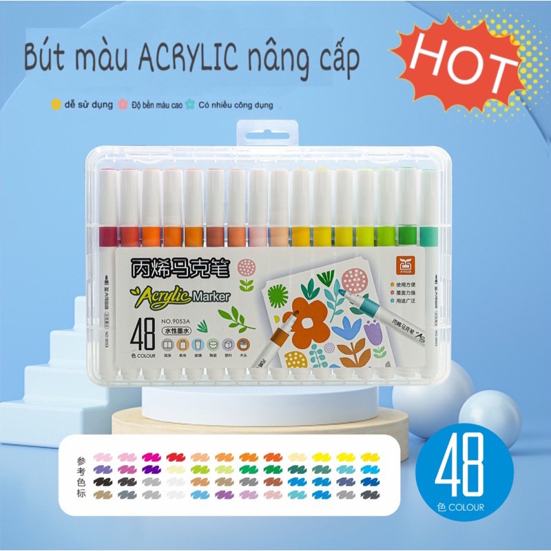 Set 60 Bút màu ACRYLIC Marker CHỐNG THẤM NƯỚC Không Bị Nhoè Có Thể Vẽ Lên Đồ Vật Nhẵn , lau được khi dính lên da