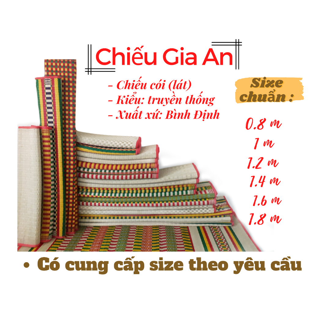 Chiếu cói (lát) lót nôi cho bé 70x80cm, gam màu ngũ sắc, xuất xứ Bình Định