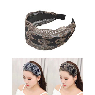 Bờm cài tóc bản to ren cao cấp - Băng đô turban cài tóc nữ sang trọng