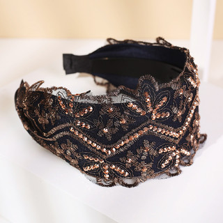 Bờm turban cài tóc nữ bản to đính kim sa sang trọng Song An Eco