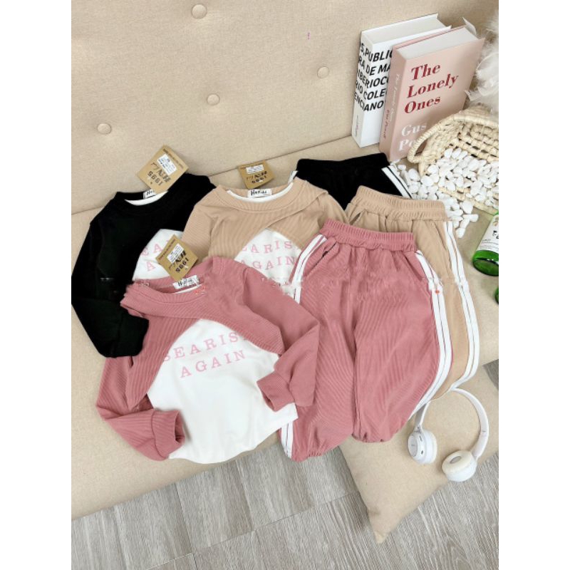 Set  3 chi tiết nhung tăm kèm áo trong dễ thương bé gái