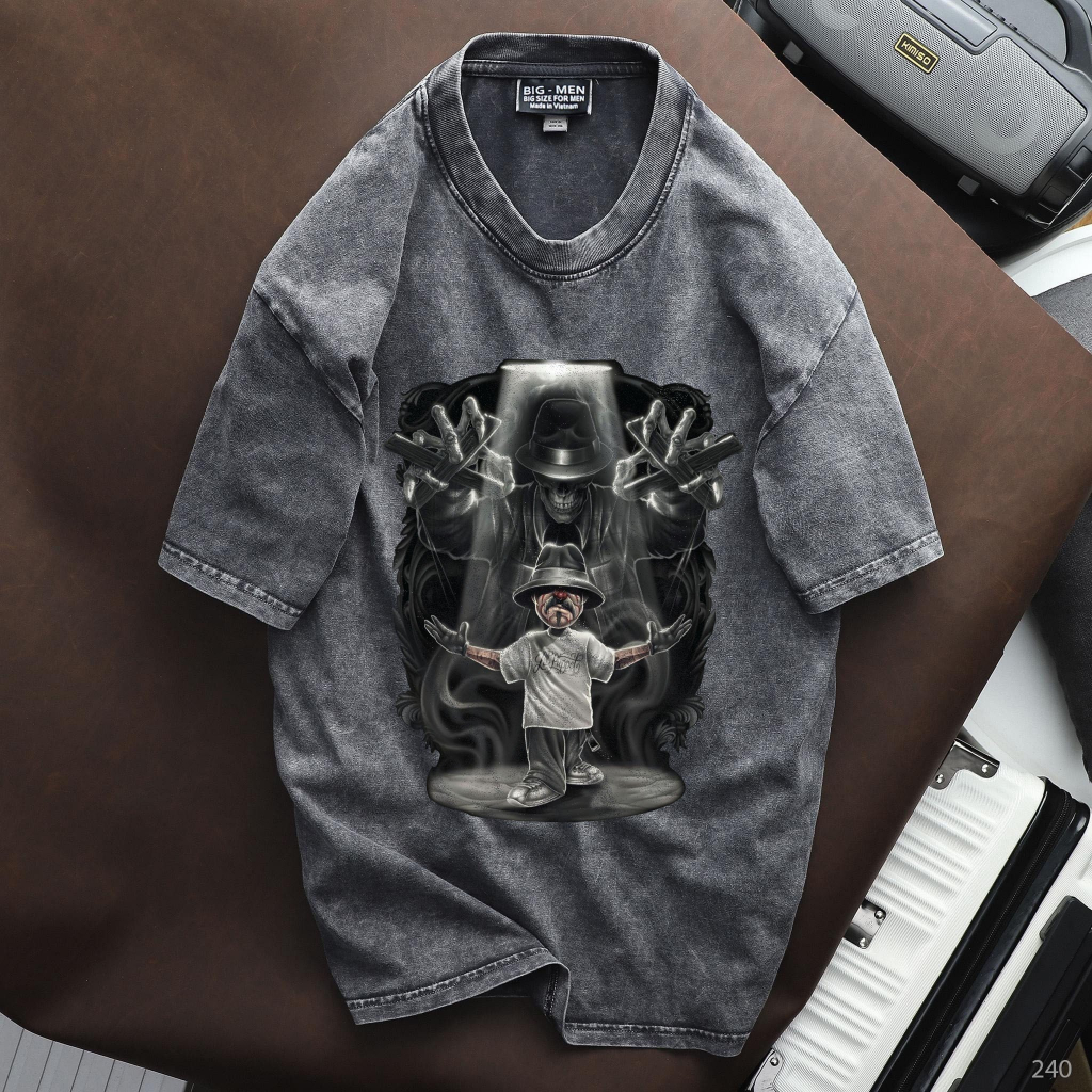 Áo thun cotton wash bigsize nam in hình thời trang cỡ đại < 140kg - bóng đêm