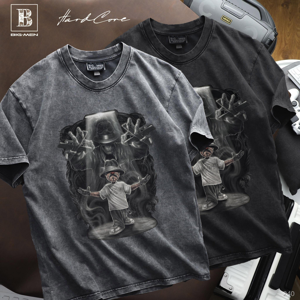 Áo thun cotton wash bigsize nam in hình thời trang cỡ đại < 140kg - bóng đêm