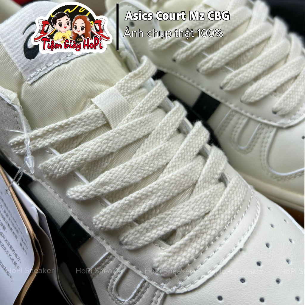 Giày Thể Thao Asics Court Mz CBG Kem Vạch Đen, Trắng Vạch Xám, Phù hợp mọi phong cách | HoPi