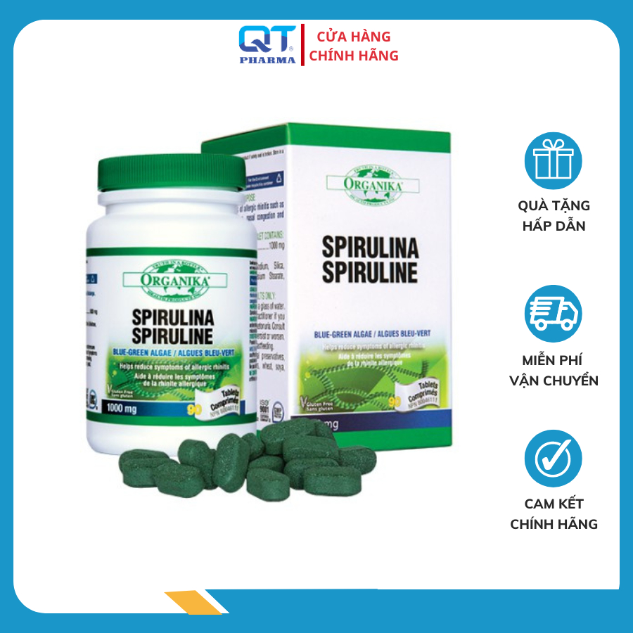 Viên tảo xoắn Organika Spirulina - Giúp tăng sức đề kháng, Giảm các triệu chứng của viêm mũi dị ứng, Chống oxy hóa L/90v