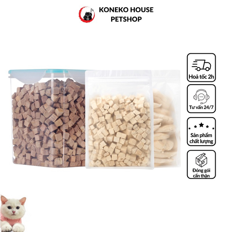 Snack cho mèo & chó - GÀ VIÊN SẤY, VỊT VIÊN SẤY hộp 50gr, 100gr, hộp mini 25gr
