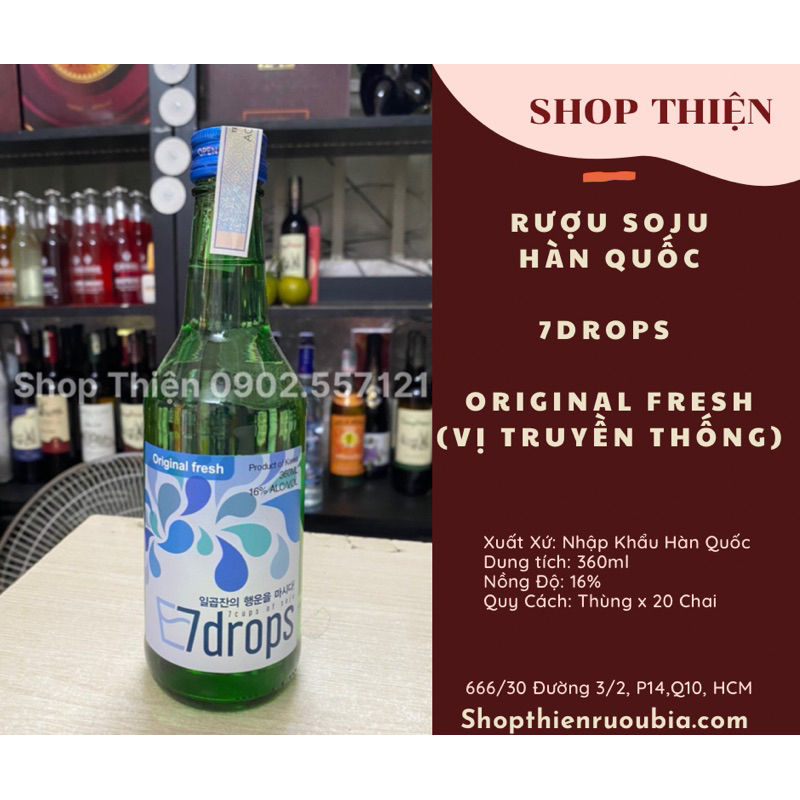 Soju Hàn Quốc 7Drops Original Fresh 16% 360ml-Vị Truyền Thống