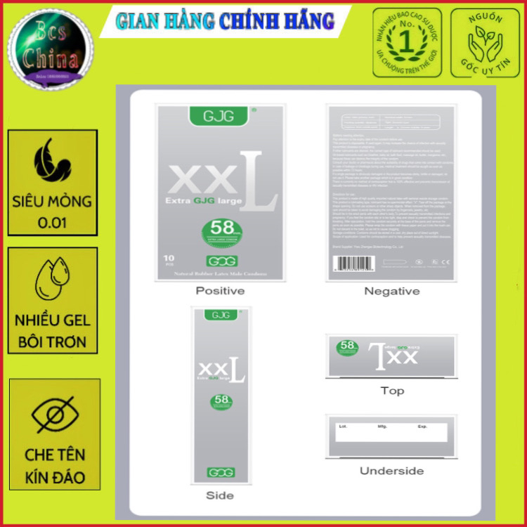 Bao cao su size lớn 58mm GJG XXL,siêu mỏng nhiều bôi trơn
