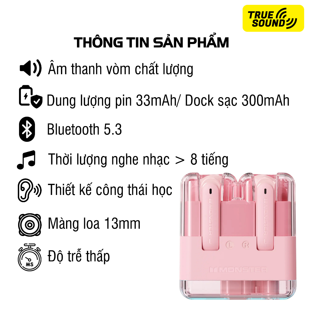 Tai nghe Bluetooth MONSTER XKT12 V5.3. Giảm tiếng ồn, chống nước IPX4.