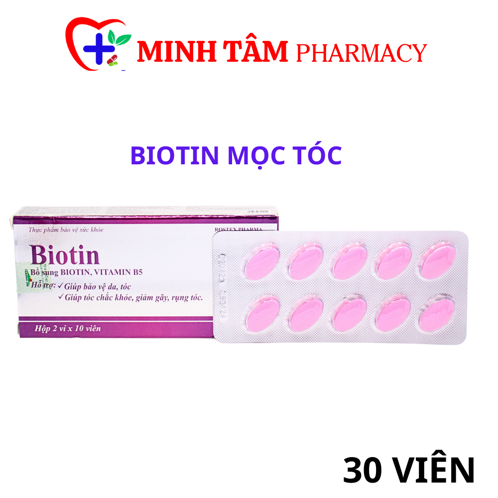 Viên uống mọc tóc BIOTIN ROSTEX HD Pharma giúp tóc chắc khỏe, giảm rụng tóc, kích thích mọc tóc- 20 Viên (Biotin Rostex)