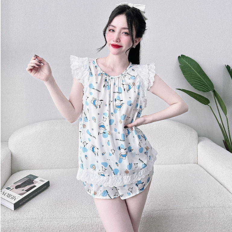 Đồ Ngủ Nữ Bộ Latin Cổ Tròn Phối Ren Coton 45-65 kg