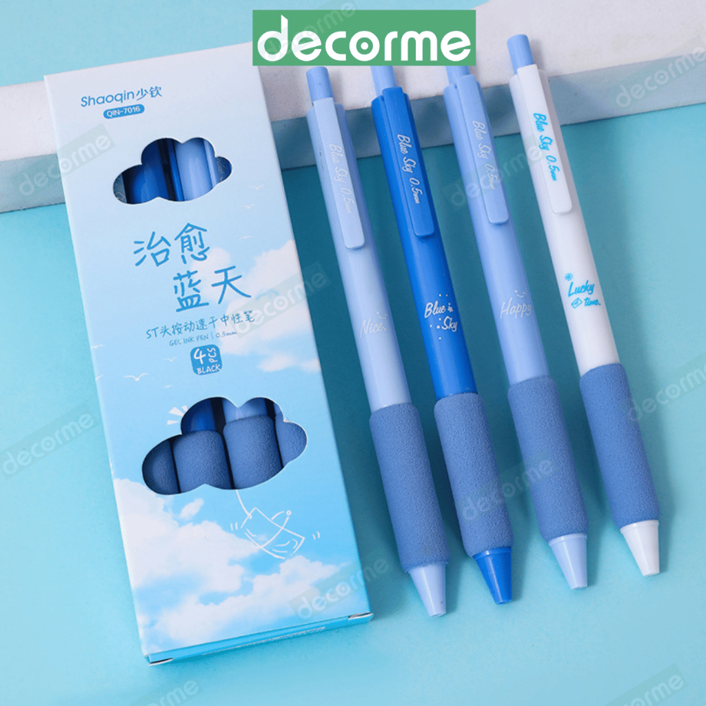 Bút gel bấm Shaoqin 0.5mm Decorme mực đen màu pastel có thể thay ngòi 11cm Viết gel bấm học sinh
