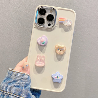 Ốp Điện Thoại TPU Dày Dẻo Gắn Charm Họa Tiết Gấu / Thỏ / Cầu Vồng Xinh Xắn Cho iPhone 14 13 12 11 Pro Max xx1045