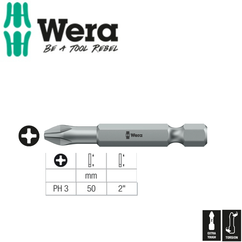 Đầu vít bits 4 cạnh PH3 Wera 05059815001 851/4 TZ PH 3 x 50 mm dài 50mm