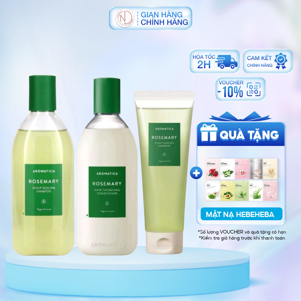 Cặp Dầu gội xả hương thảo ngăn rụng tóc AROMATICA  chiết xuất hương thảo Rosemary Scalp Scaling Shampoo