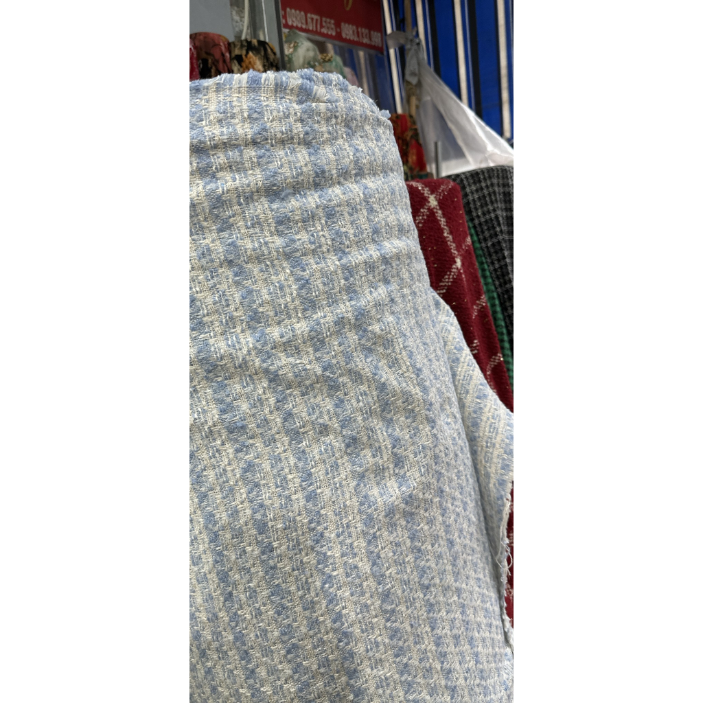 Áo dạ tweed dáng ngắn dài tay xanh cúc ngọc hàng hai lớp cúc khâu tay siêu sang mẫu mới 2023