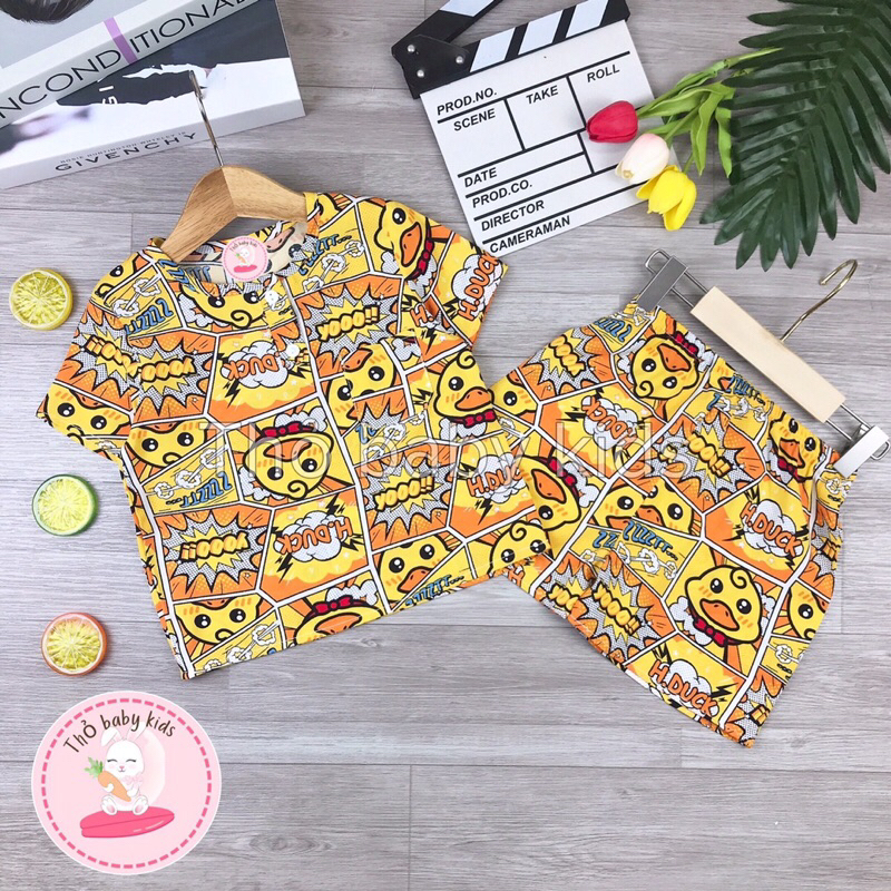 Bộ lanh/tole tay cộc quần đùi bé trai thỏ baby kids
