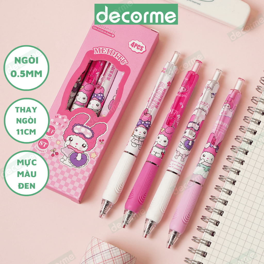 Bút gel bấm Shaoqin 0.5mm Decorme mực đen màu pastel có thể thay ngòi 11cm Viết gel bấm học sinh