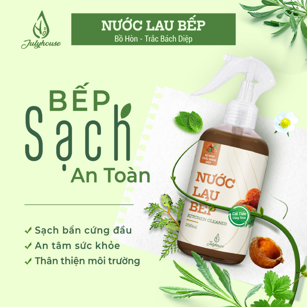 [Mới] Xịt lau bếp đa năng JULYHOUSE chiết xuất Bồ Hòn và tinh dầu Trắc Bách Diệp sạch vết bẩn, dịu da tay