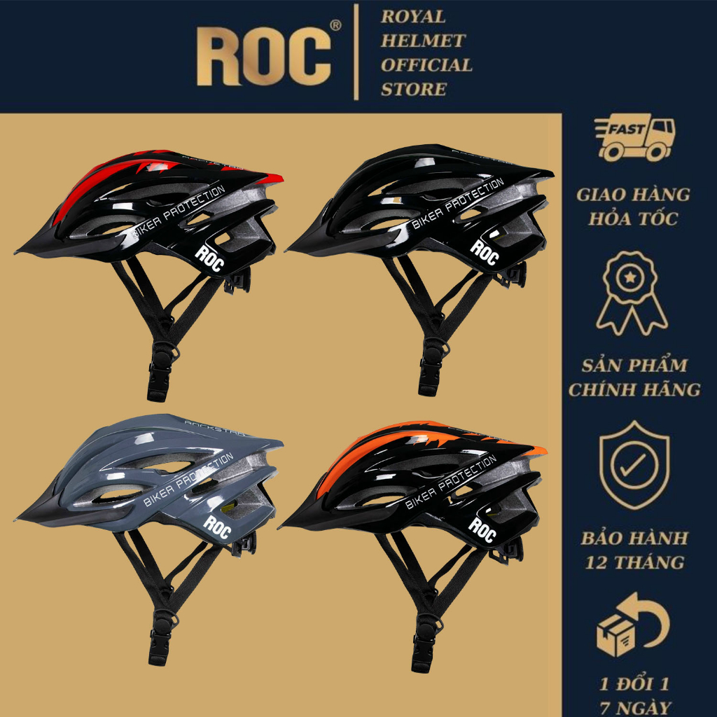 Mũ bảo hiểm thể thao xe đạp Roc R19 chính hãng siêu nhẹ có tăng chỉnh size từ 55-59cm