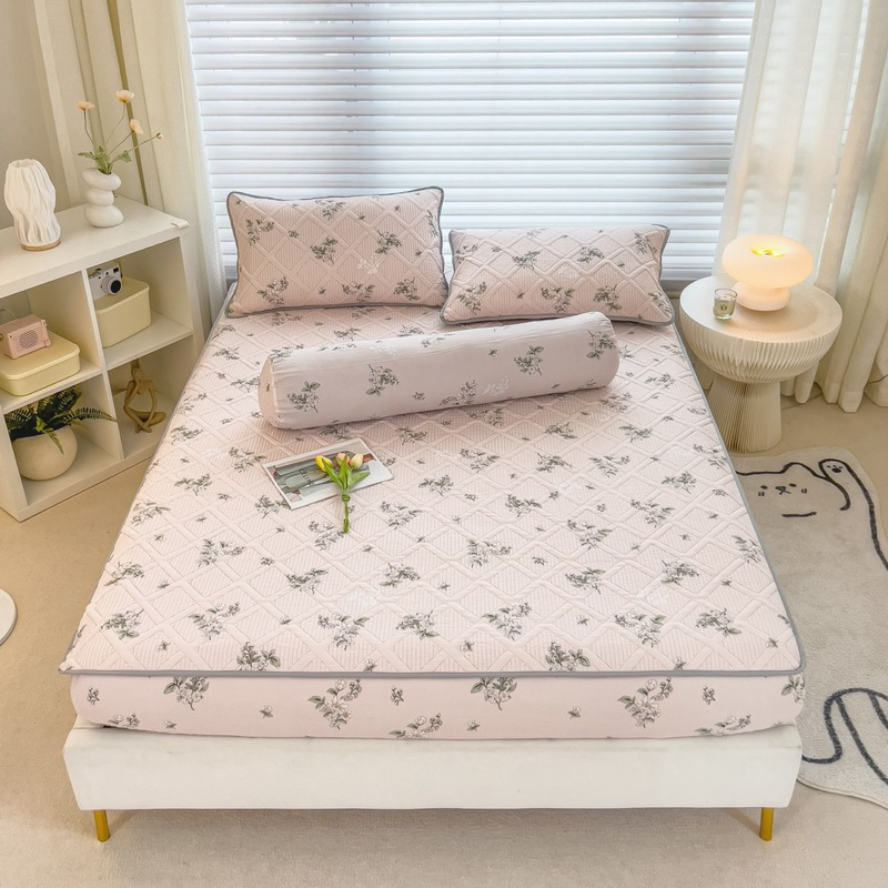 Ga gối chun trần cotton đũi 4 món HANNA BEDDING mềm nhẹ thoáng mát