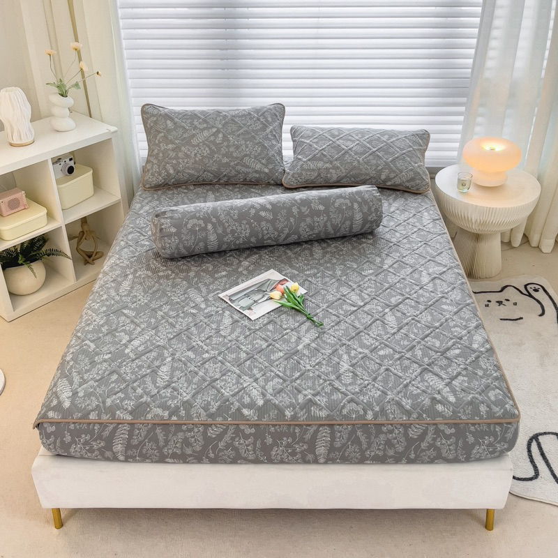 Ga gối chun trần cotton đũi 4 món HANNA BEDDING mềm nhẹ thoáng mát