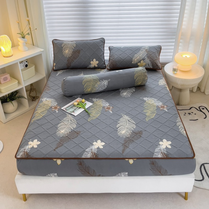 Ga gối chun trần cotton đũi 4 món HANNA BEDDING mềm nhẹ thoáng mát