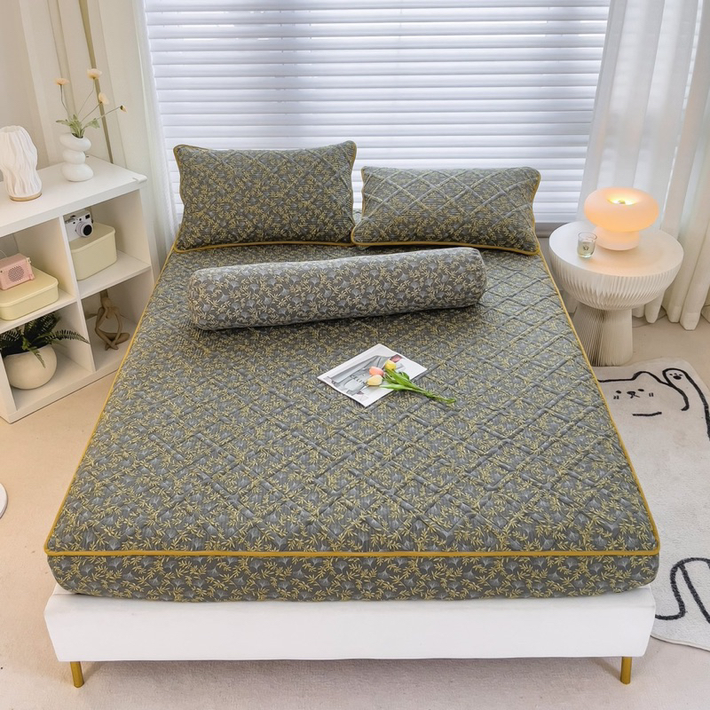 Ga gối chun trần cotton đũi 4 món HANNA BEDDING mềm nhẹ thoáng mát