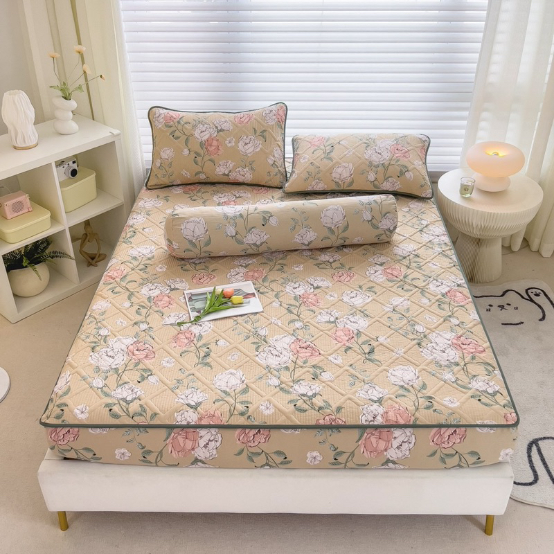 Ga gối chun trần cotton đũi 4 món HANNA BEDDING mềm nhẹ thoáng mát
