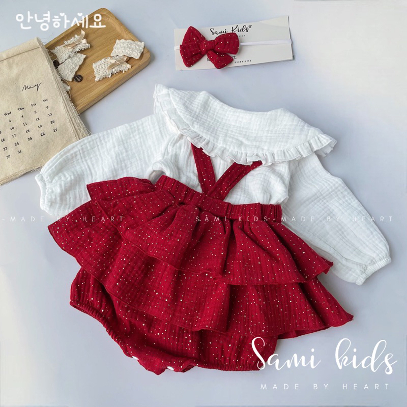 Áo dài tay cổ sen bèo cho bé gái xô Muslin mềm mại nhẹ nhàng