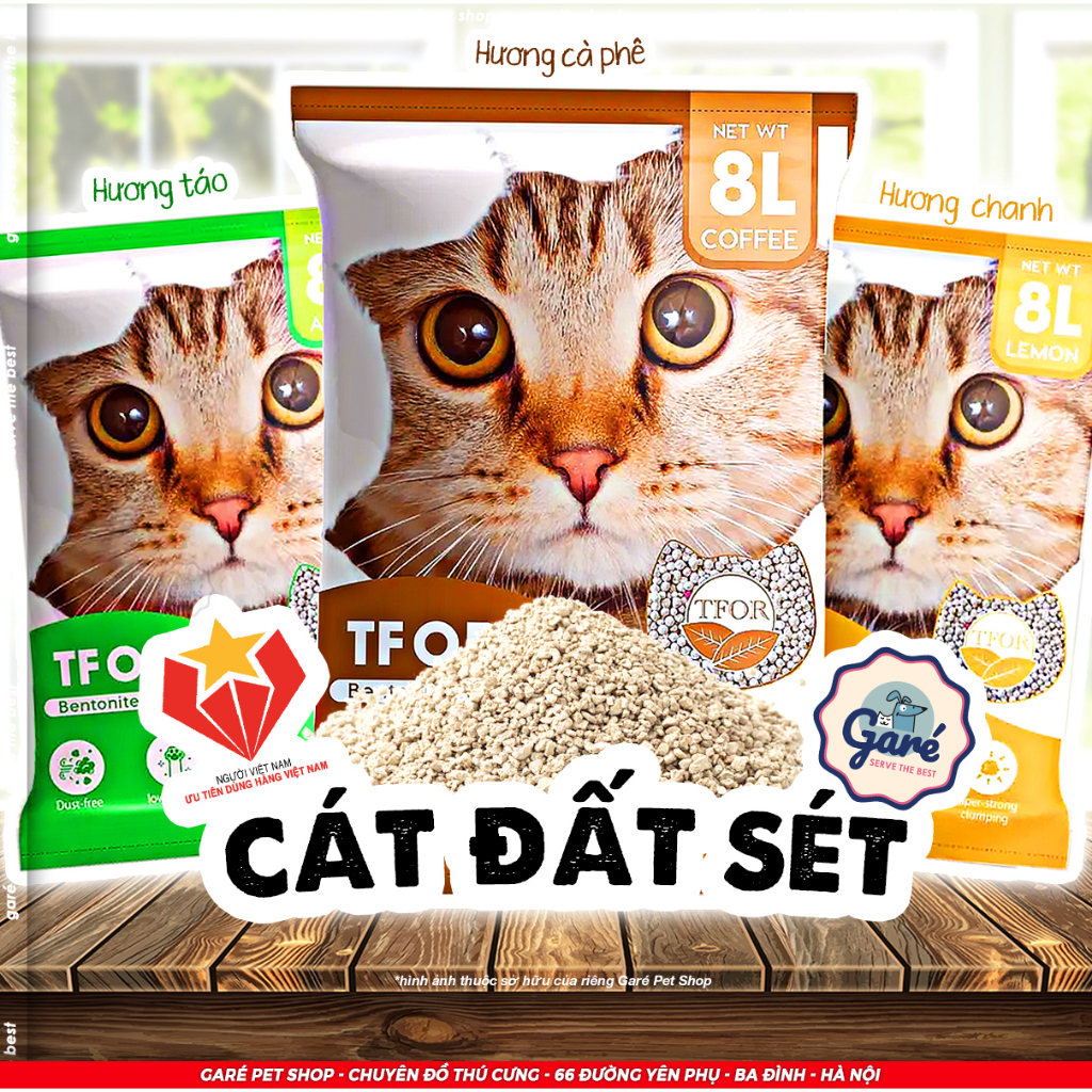 8L - Cát đất sét TFor cho Mèo vón cục nhanh chắc ít bụi hương Cà phê, Táo & Chanh