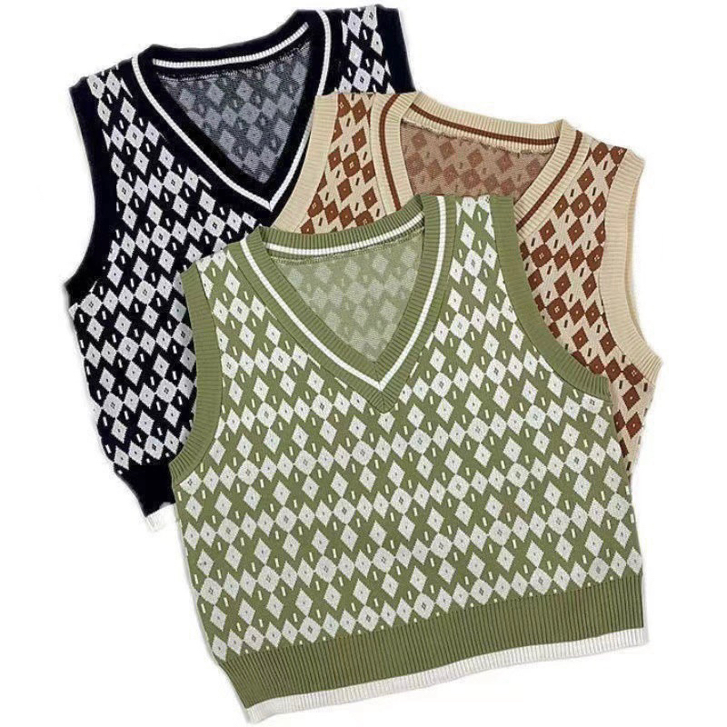 A189 ÁO LEN GHI-LÊ HOẠ TIẾT HÌNH THOI FORM RỘNG HÀNG QC