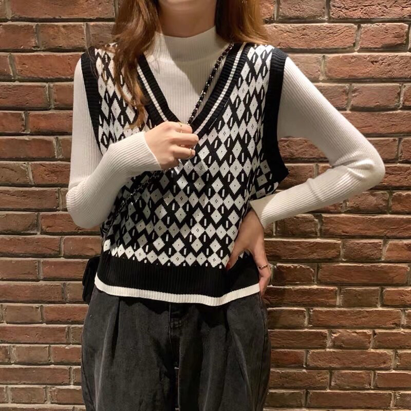 A189 ÁO LEN GHI-LÊ HOẠ TIẾT HÌNH THOI FORM RỘNG HÀNG QC