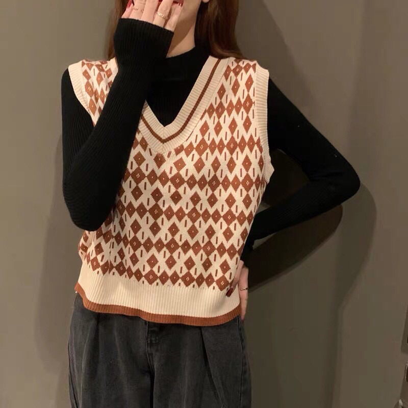 A189 ÁO LEN GHI-LÊ HOẠ TIẾT HÌNH THOI FORM RỘNG HÀNG QC