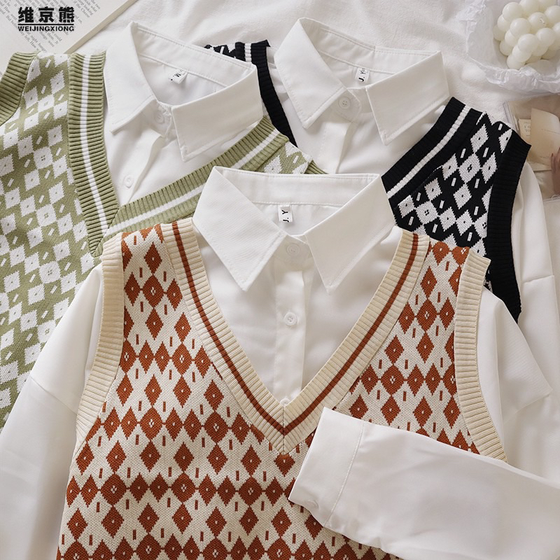 A189 ÁO LEN GHI-LÊ HOẠ TIẾT HÌNH THOI FORM RỘNG HÀNG QC