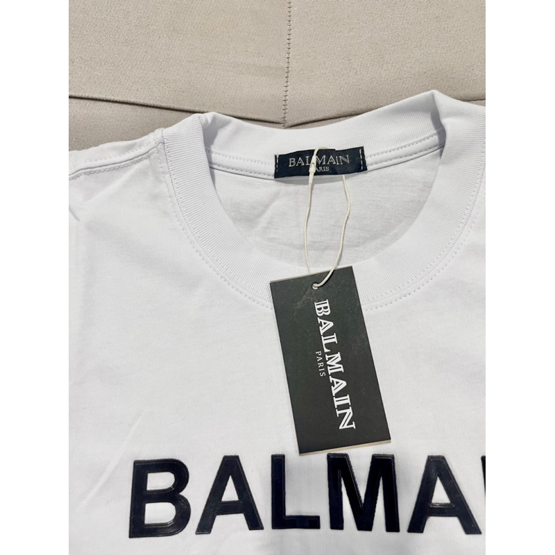 Áo phông đôi nam nữ in chữ nổi BALMAIN chất cotton chuẩn tag, áo phông nữ trắng basic form rộng đẹp