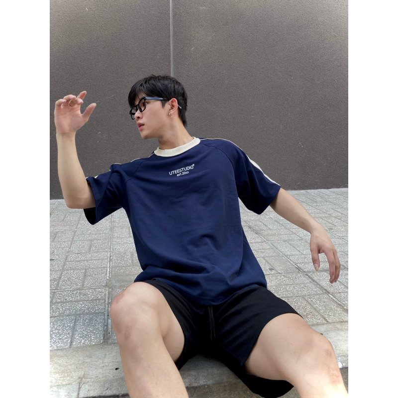 Áo Thun RINGER BOXY Xanh Navy Đơn Giản Thêu UTEESTUDIO Form Unisex Chất Liệu 100% Cotton Co Giãn 2 Chiều Cho Nam Và Nữ