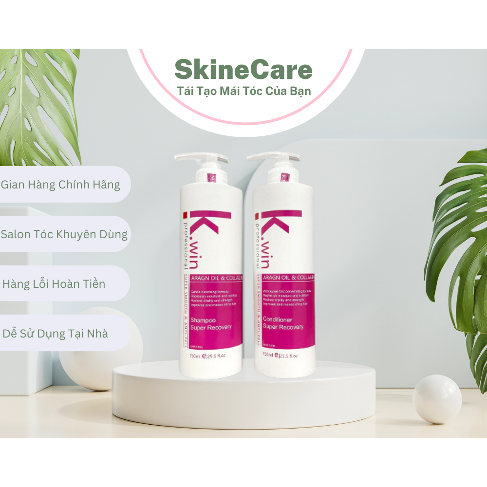 Dầu gội xả cặp dưỡng tóc mượt ngăn ngừa chống rụng tóc K.win pink super smoothing and anti-fall 750ml chống gầu ngứa dầu