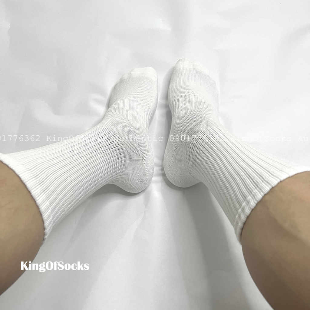 Tất trơn Cotton cao cổ Basic unisex White/Black