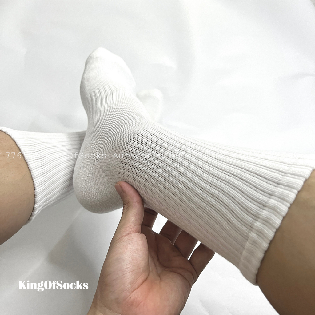 Tất trơn Cotton cao cổ Basic unisex White/Black