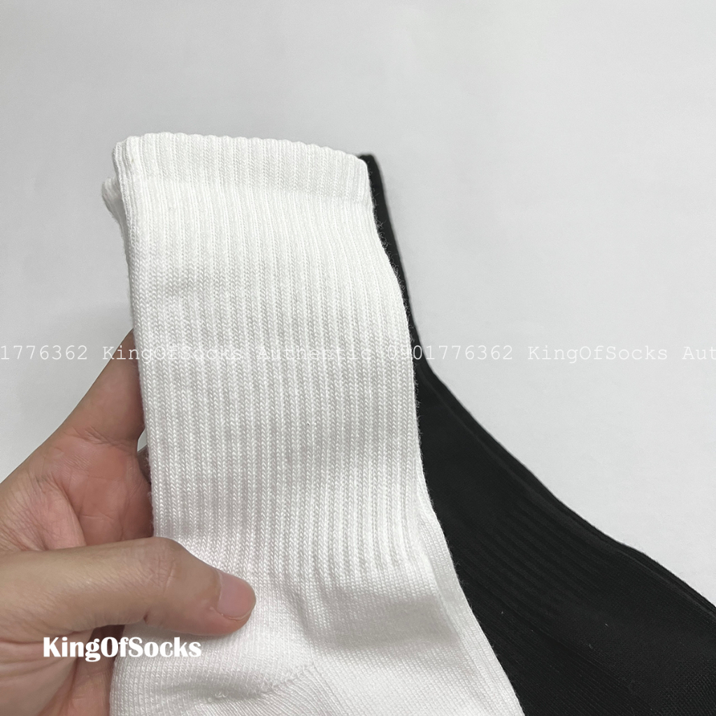 Tất trơn Cotton cao cổ Basic unisex White/Black