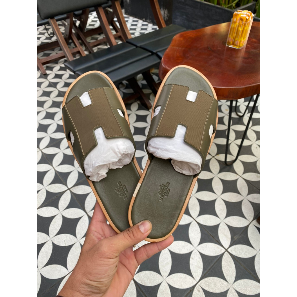 Dép Nam HM Quai Ngang Da Chữ H Đế Giả Gỗ Chống Trượt Chống Thời Trang