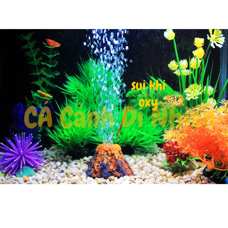 Đầu sủi oxy mô hình núi lửa tiểu cảnh trang trí hồ cá thủy sinh