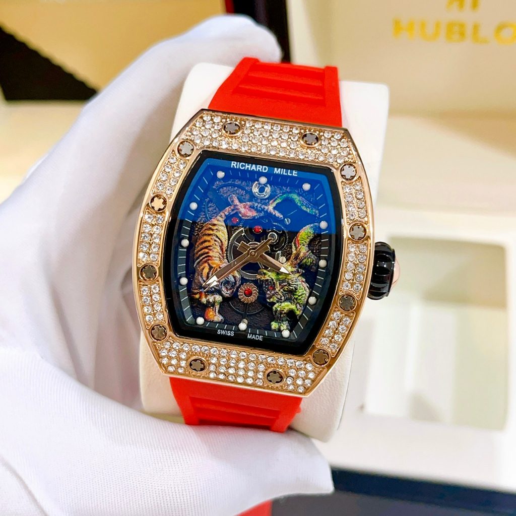 Đồng Hồ Nam Richard Mille Mặt Hổ, Size Mặt 43mm, Dây Cao Su, Máy Pin, Chống Nước, Sang Trọng Bảo Hành 12 Tháng