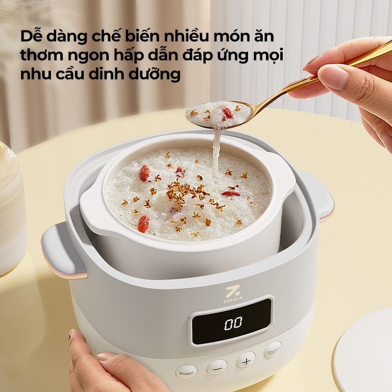 Nồi Nấu Chậm 1L ZOLELE ES101, Nấu Cháo, Hầm, Hấp, Chưng Yến Giữ Trọn Chất Dinh Dưỡng - Chính Hãng