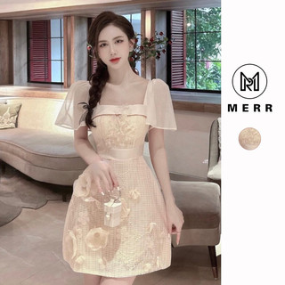 [MERR1010] Đầm Ren Cổ Vuông Hoa Nổi Kèm Ảnh Thật | MERRCHUYENVAY