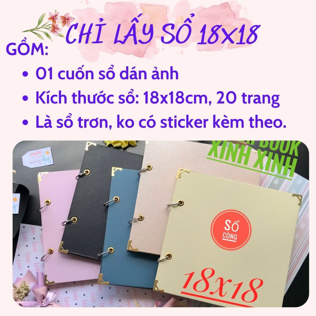 Sổ dán ảnh 18x18 handmade, scrapbook chưa trang trí cho các bạn thỏa sức sáng tạo