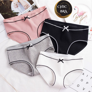 Set 5 Quần Lót Nữ Cotton gân tăm viền đen điệu đà phối viền đen đính nơ xinh mẫu A04