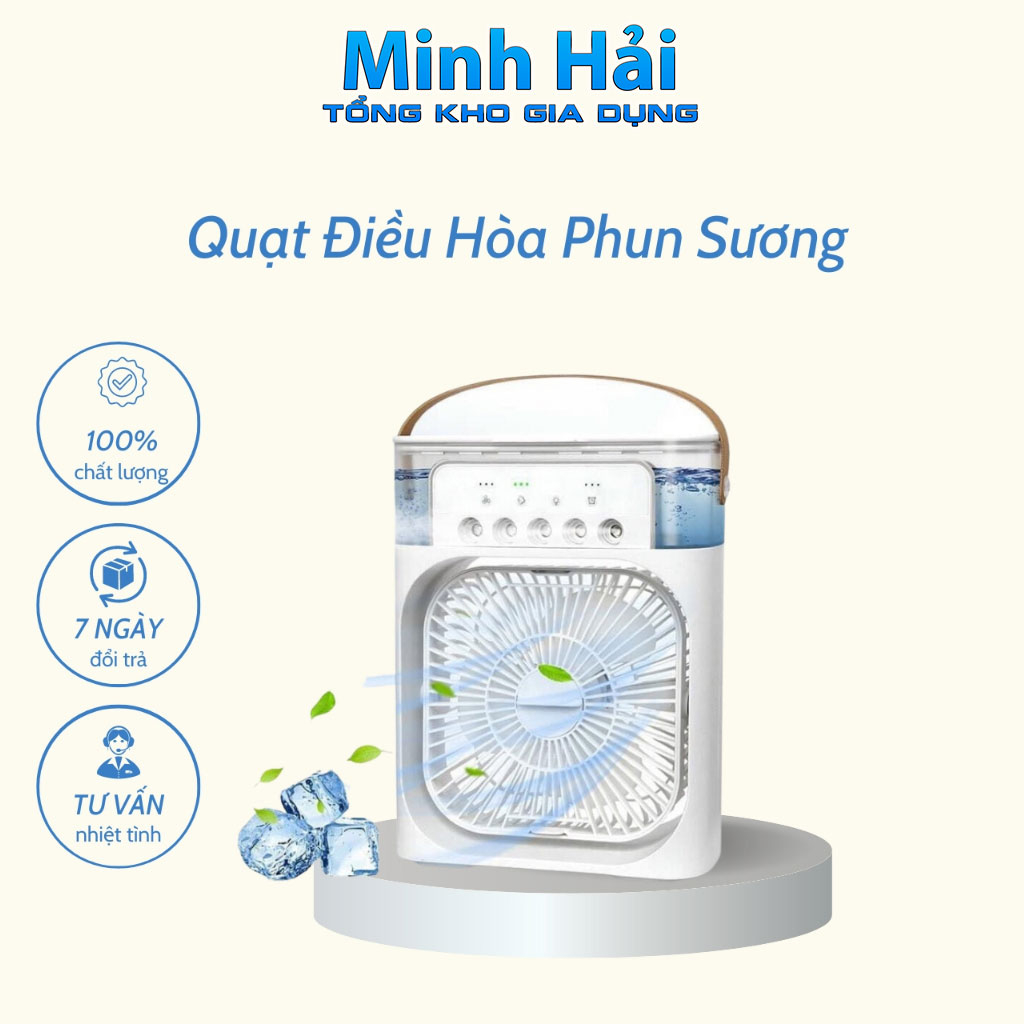💖 Quạt Điều Hòa Phun Sương Hơi Nước Mini Để Bàn 3 Chế Độ Tích Hợp Led, Có hẹn giờ, quạt hơi nước mini