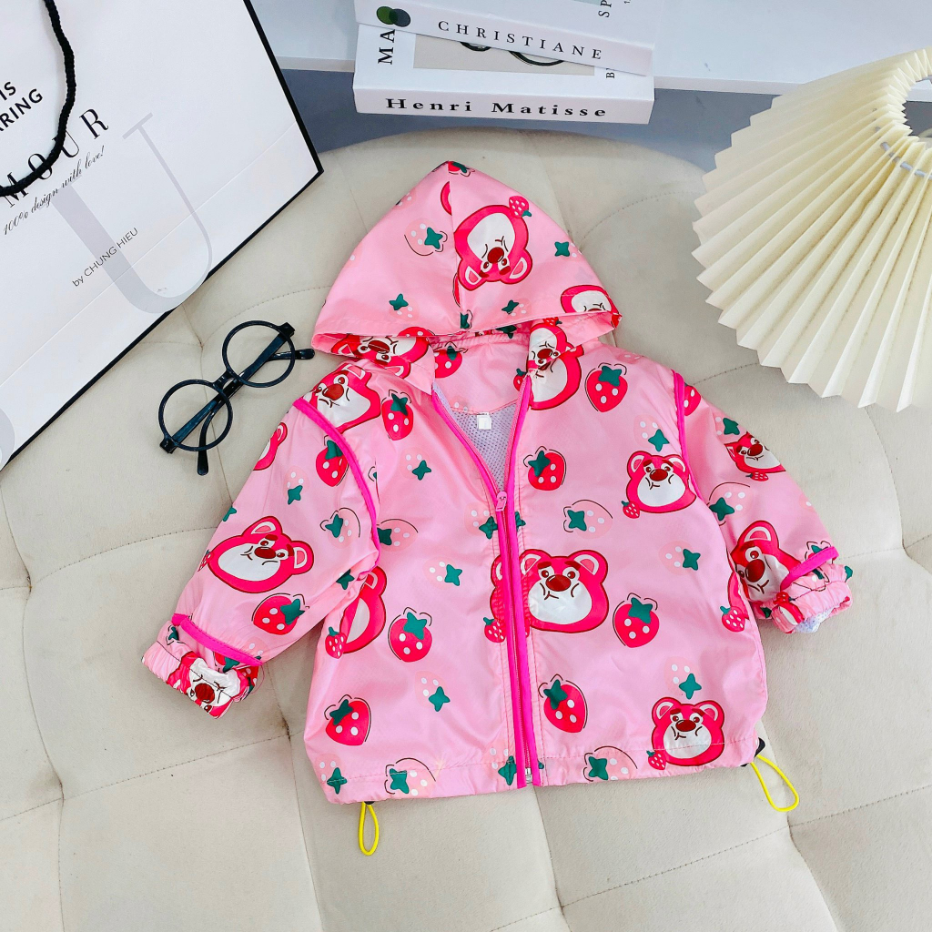 Áo khoác trẻ em - áo gió gấu dâu lotso 2 lớp cho bé gái